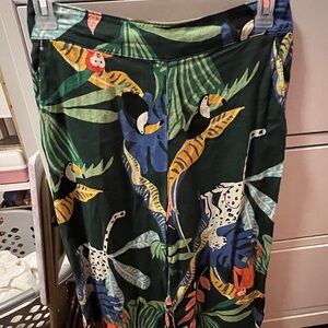 Tropical Jungle Print Wide Leg 100% Linen Size L Pants